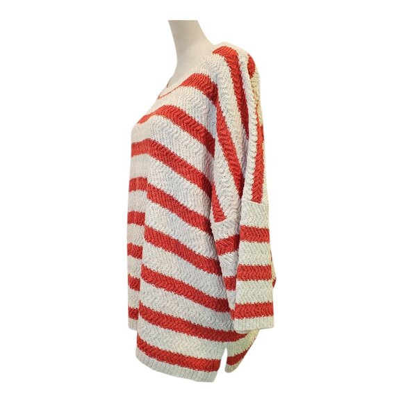 Garnet Hill SZ XL Chunky Crochet Sweater Orange Striped Beachy 100% Org. Cotton - Picture 3 of 7